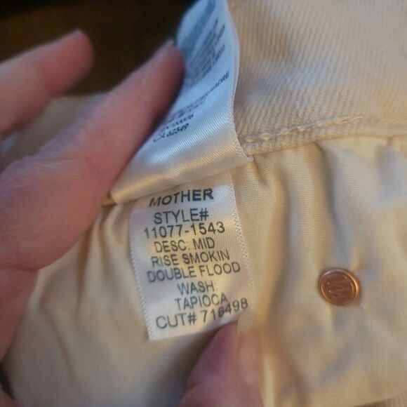 Mother The Mid Rise Smokin' Double Flood Size 32 Cream Cropped Designer Demin - Picture 14 of 15